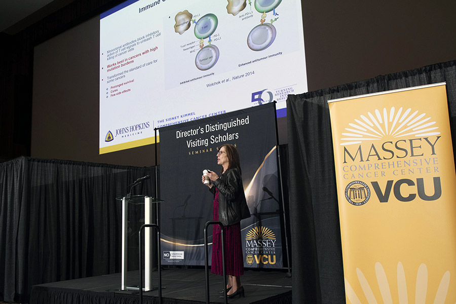 Elizabeth Jaffee, M.D. speaks at the inaugural Director’s Distinguished Visiting Scholars Seminar Series