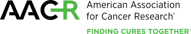 The logo for the American Association for Cancer Research (AACR). It features the acronym AACR in large text—the first three letters are black and the 