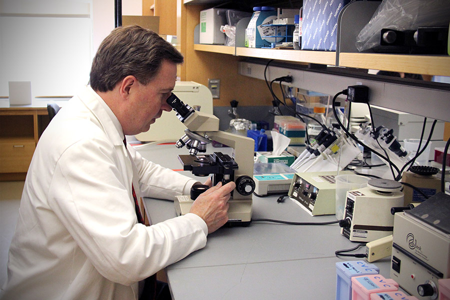 Image of Charles Clevenger looking into a microscope