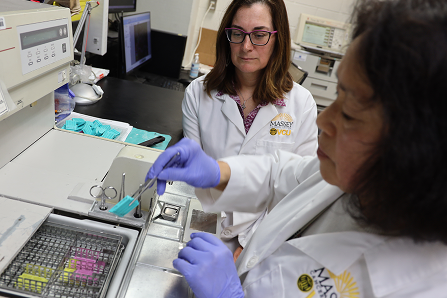 Two female scientists working in the lab