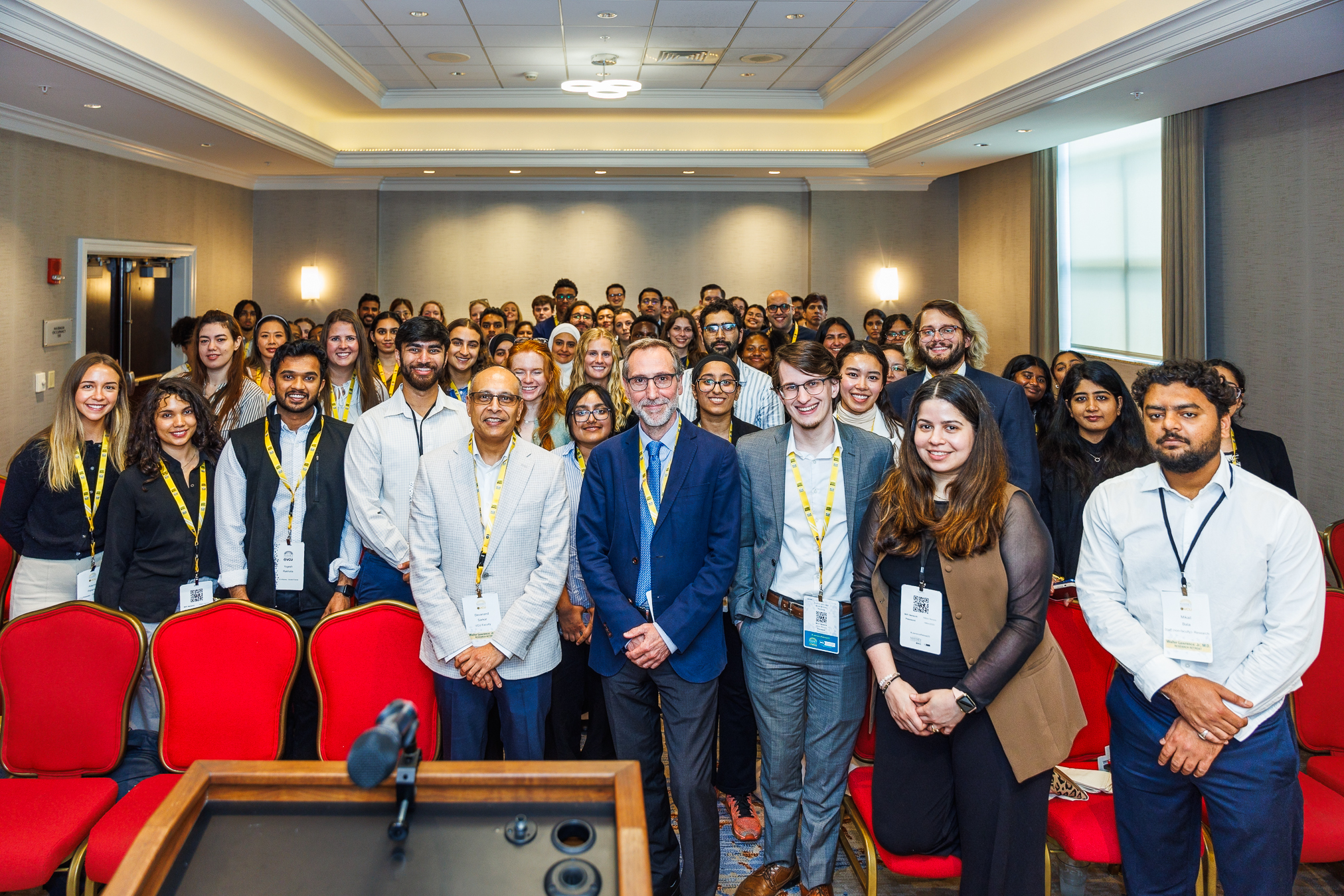 Large group of Massey research students and researchers pictured with Antoni Ribas, M.D., Ph.D.
