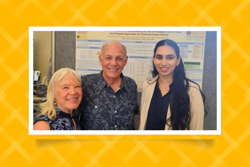 Akhila Kunuthuru and Nancy and Jack Haar pictured next to research poster