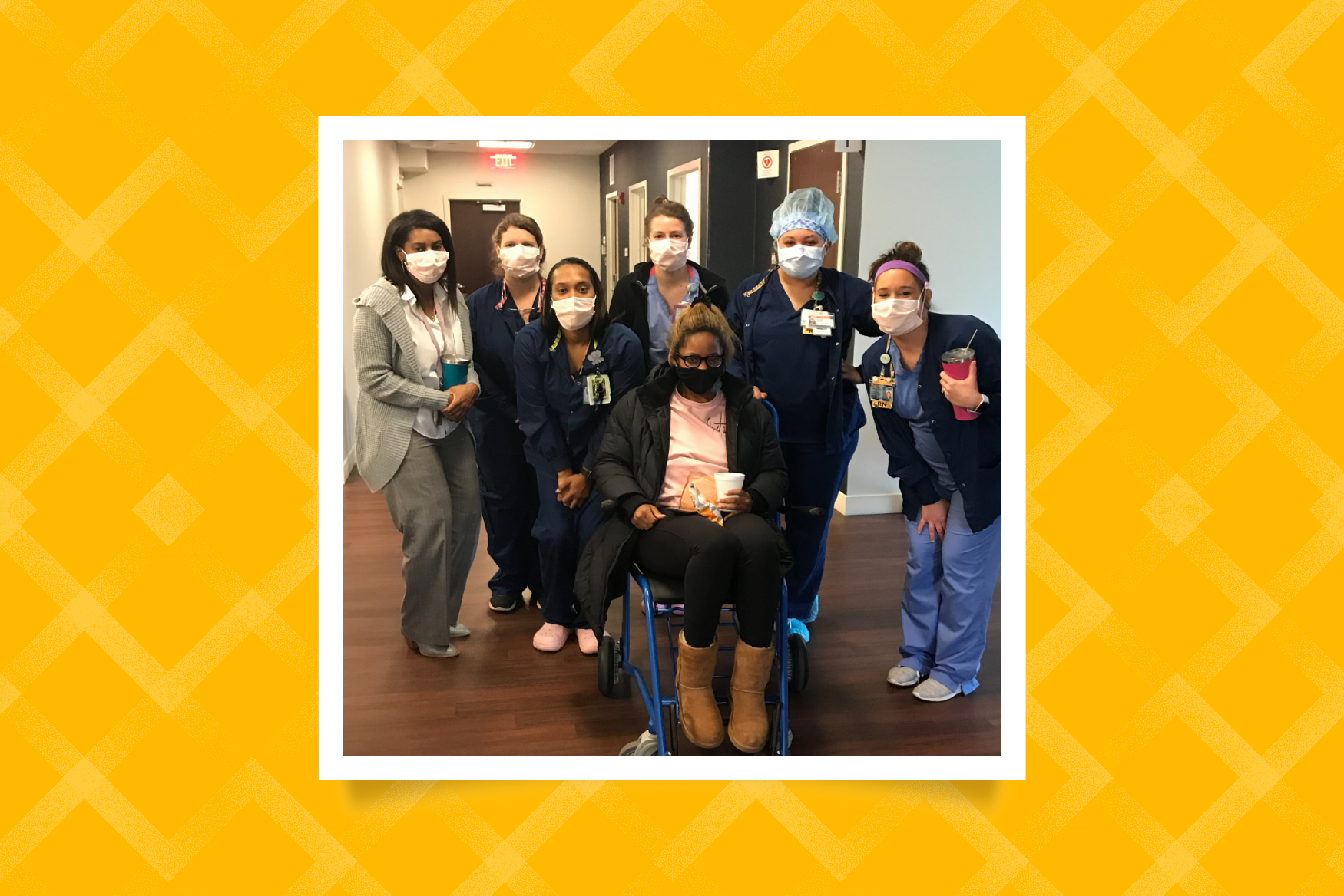 Holmes pictured with members of her care team
