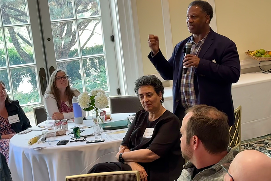 Robert A. Winn, M.D., addresses the audience at the “Shared Decision Making at Critical Points in Long Illness Journey” workshop on June 17.